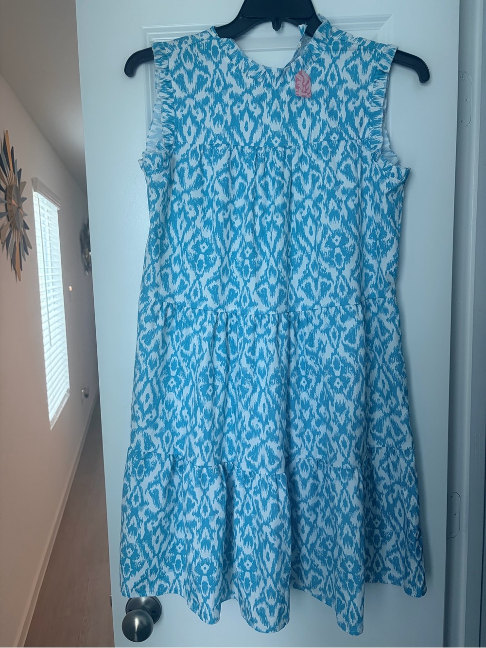 Women’s Blue Ikat Print Tiered Dress 👗